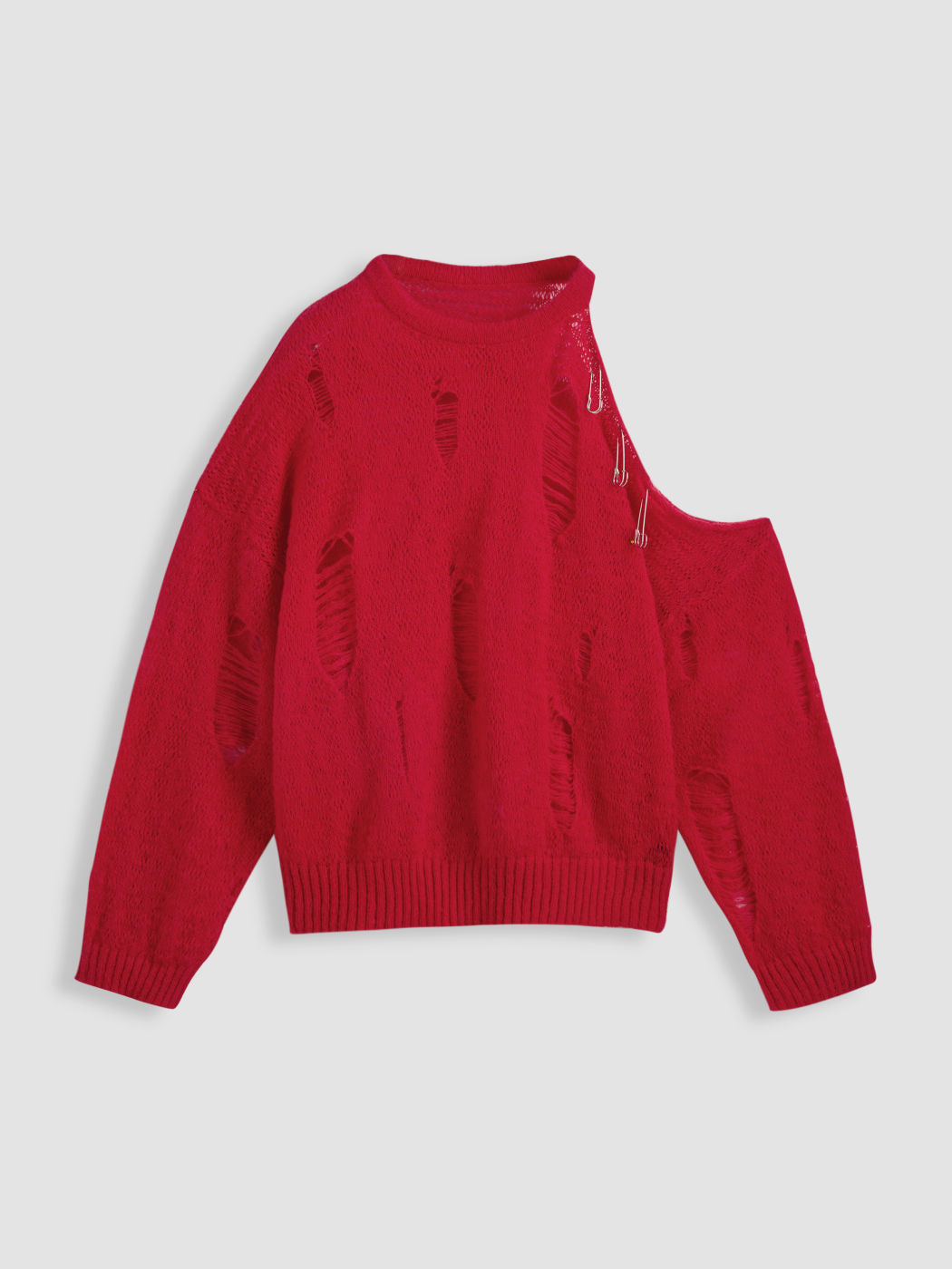 Wool-blend Round Neck Pin Hollow Out Knitted Long Sleeve Top
