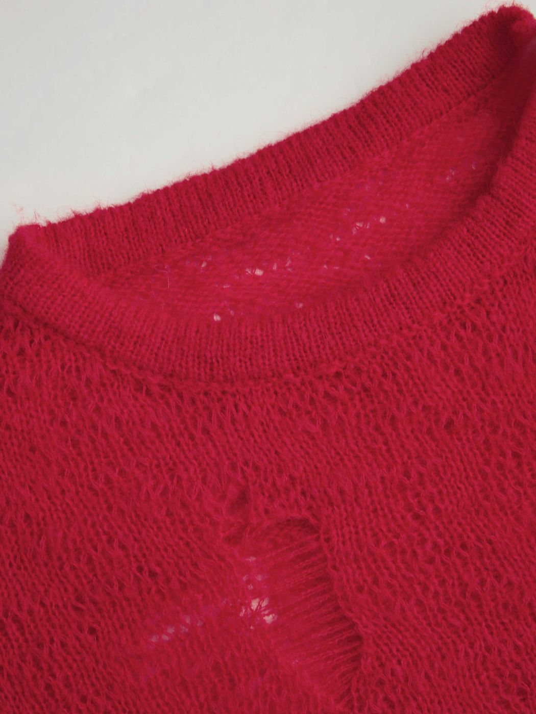 Wool-blend Round Neck Pin Hollow Out Knitted Long Sleeve Top
