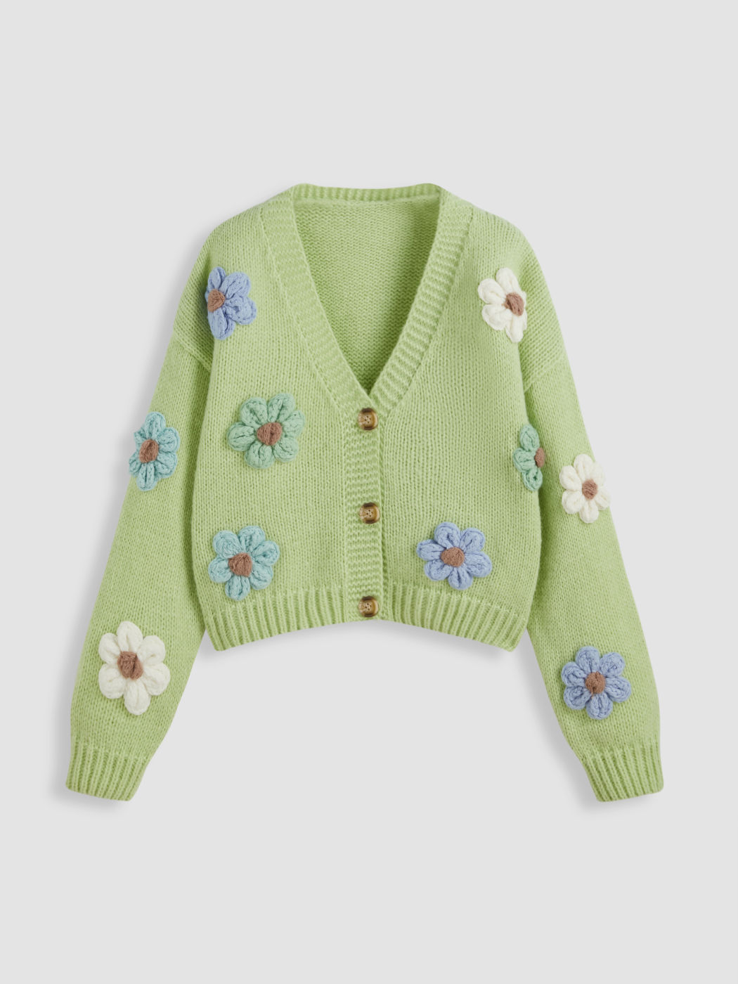 V-Ausschnitt Knopf Blumen-Strickjacke
