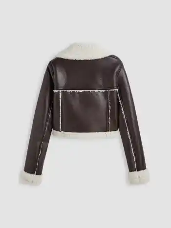 Fleece Drop Shoulder Zipper Biker Crop Jacket