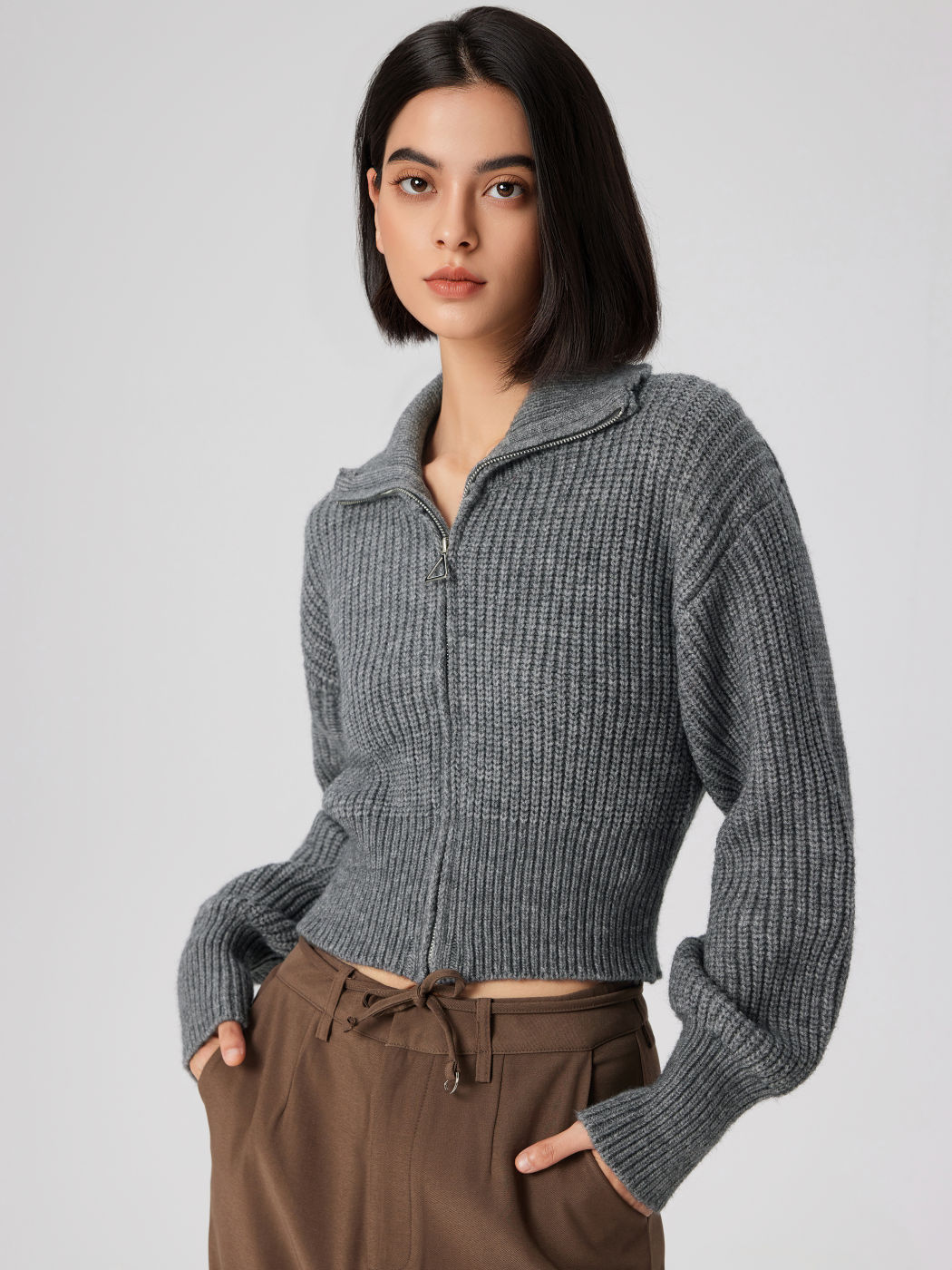 Fall Cardigan Fall Sweater Knit Fabric Solid Knit Polo Zipper Cardigan