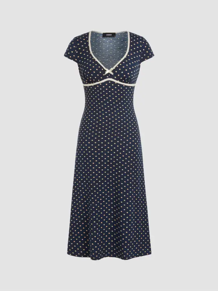 Mesh Halter Neckline Polka Dot Ruched Midi Dress