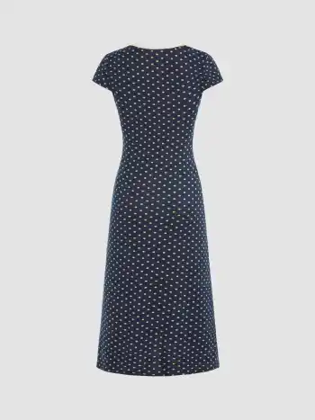 Strick-V-Ausschnitt-Polka-Dot-Bows-Midikleid