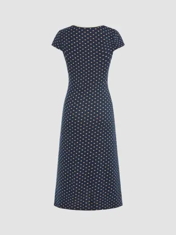 Vestito midi in maglia con scollo a V e fiocco a pois