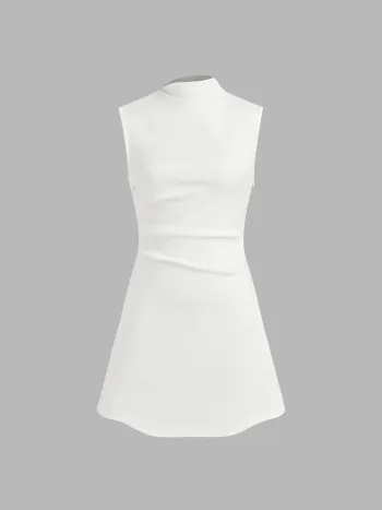 Turtleneck Sleeveless Ruched Mini Dress