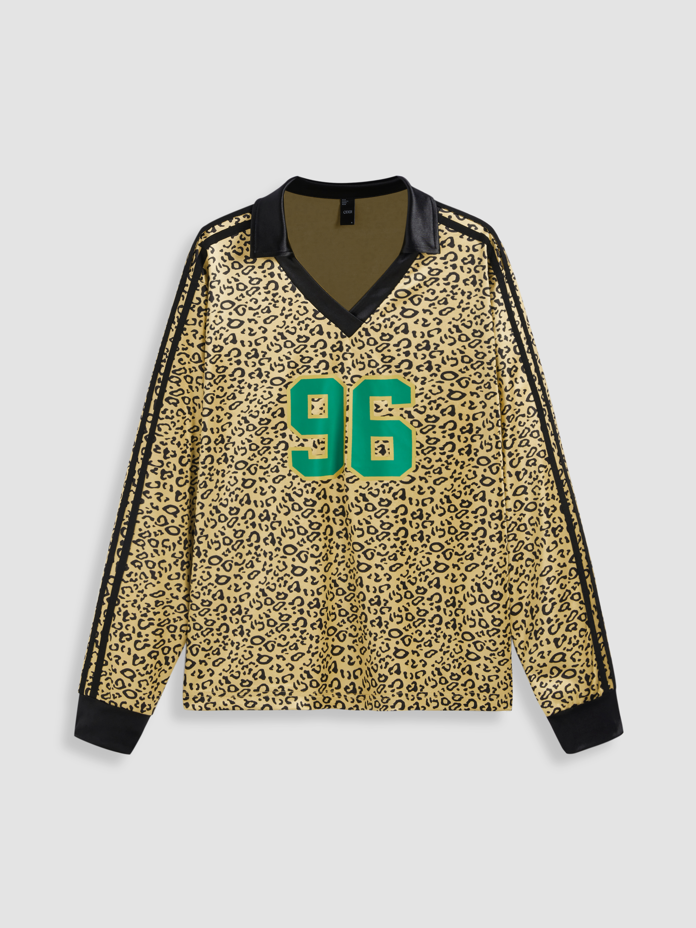 V-neck Leopard Contrasting Binding Long Sleeve Top