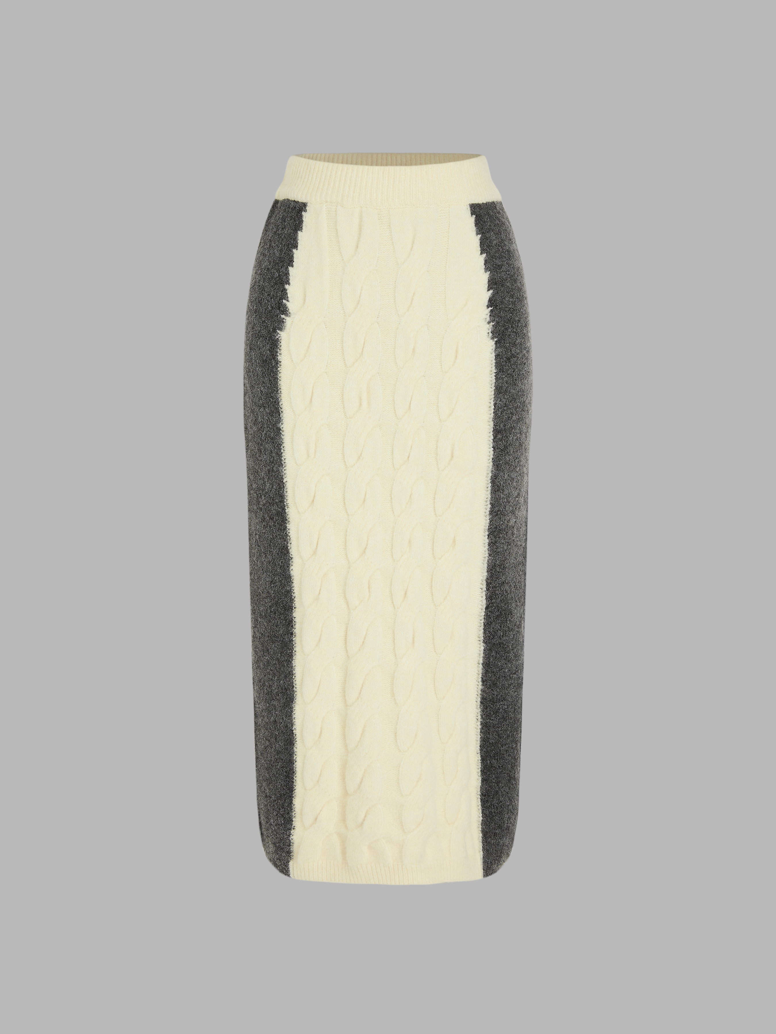 Wool-blend Cable Knit Contrasting Binding Maxi Skirt - Cider