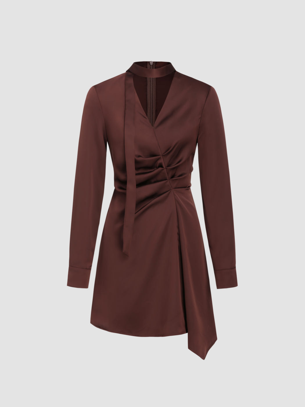  Satin V-Ausschnitt Asymmetrisches Mini Hemdkleid