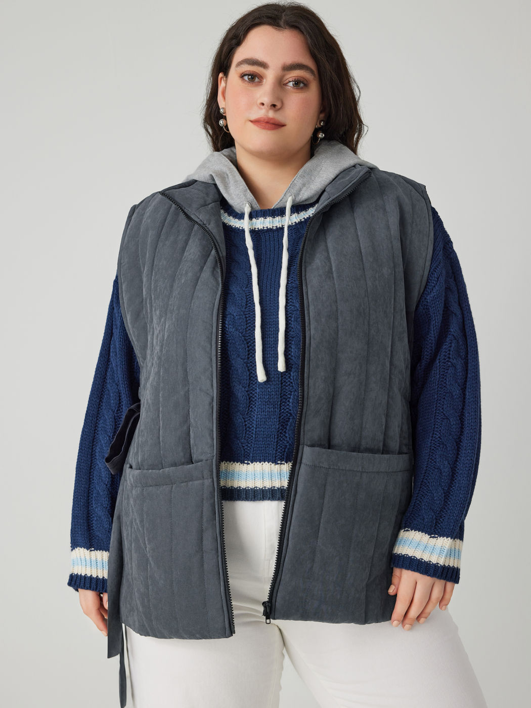  Stehkragen Solid Gürtel Puffer Weste Kurve & Plus