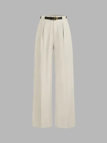 Pantalons droits à poches, couleur unie, taille moyenne avec ceinture