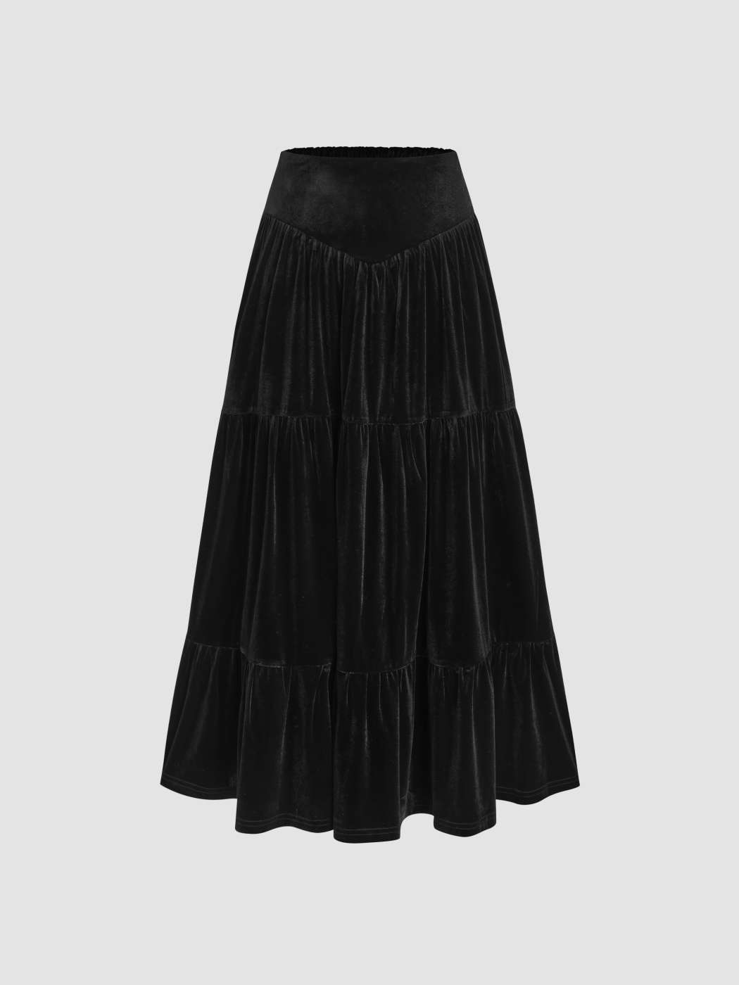 Velours Velvet High Waist Solid Tiered Maxi Skirt For Rencard Fête