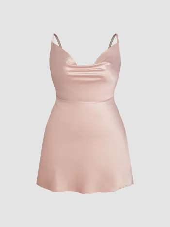 Solid Satin Cowl Neck Cami Mini Dress Curve & Plus