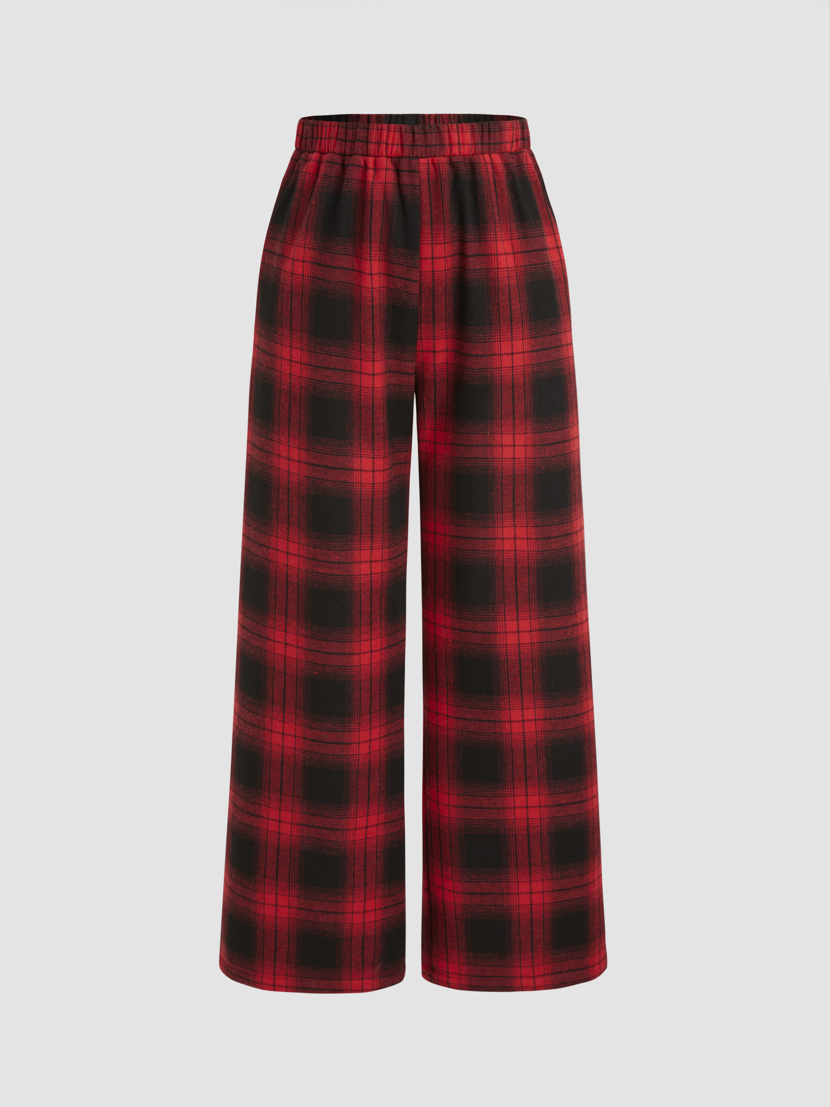 Knit Fabric Thermal Plaid Elastic Waist Pants For Daily Casual School Home
