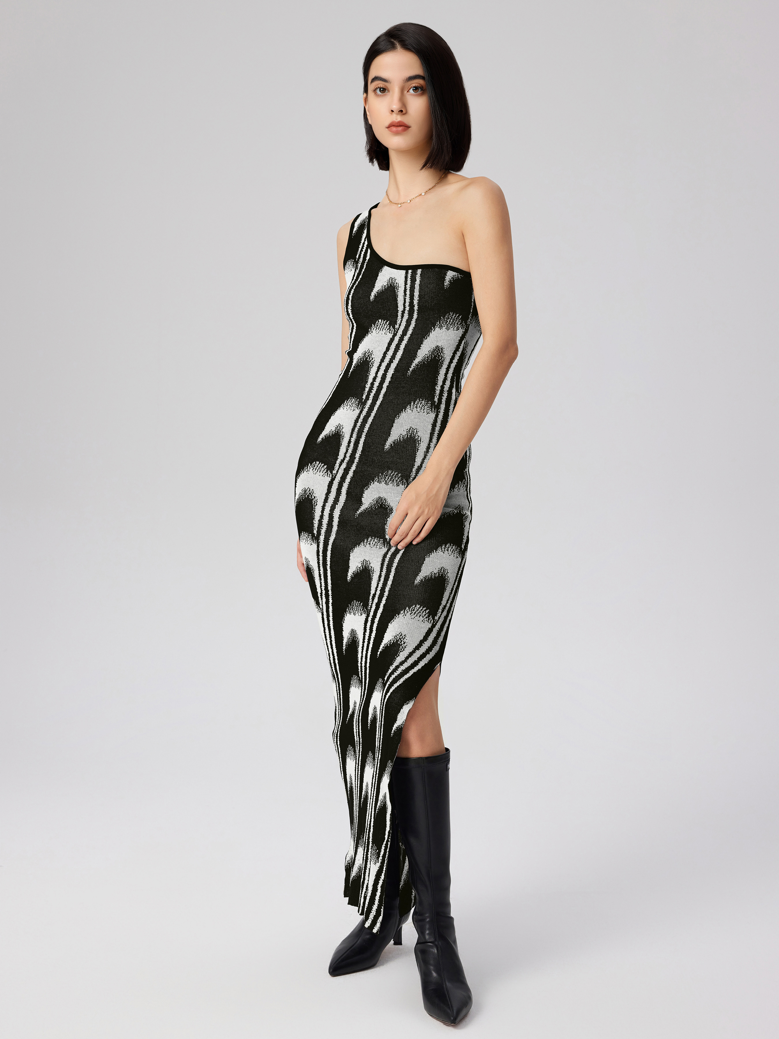 Knit Asymmetrical One Shoulder Maxi Dress - Cider