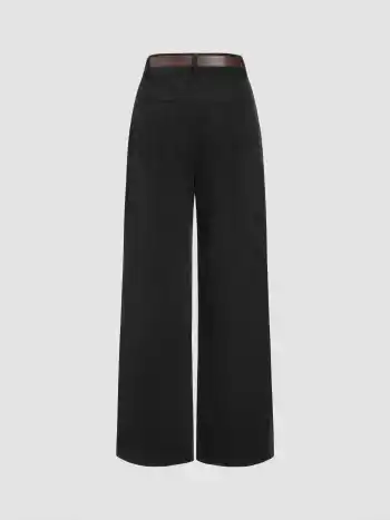 Corduroy Middle Waist Pocket Straight Leg Trousers With Belt