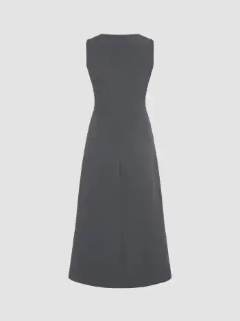 V-neck Solid Split Midi Dress