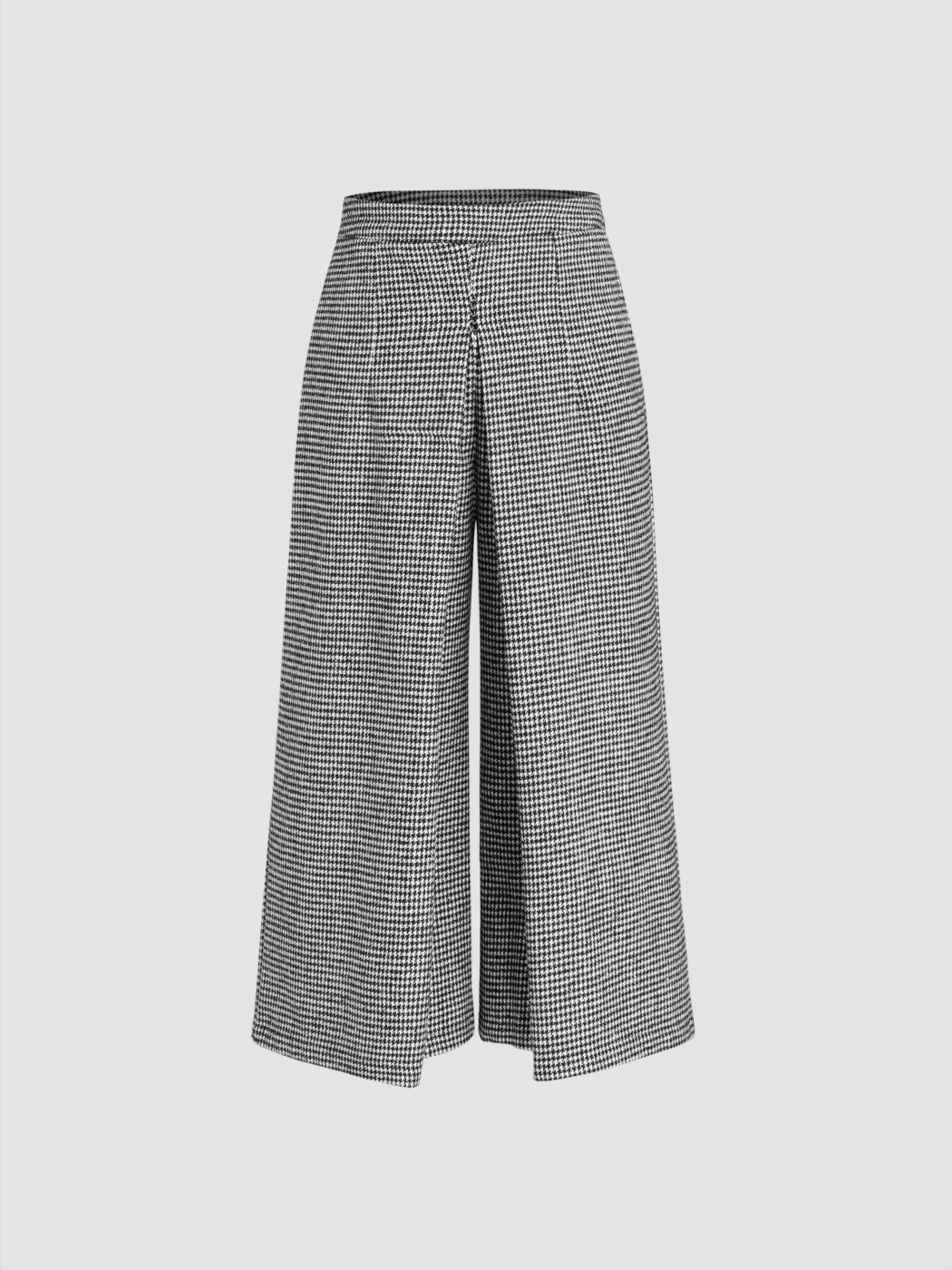  Tweed Hohe Taille Hahnentritt Weite Bein Hosen