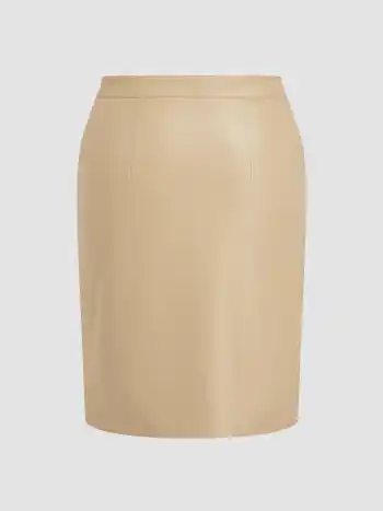 Faux-Leder-Mini-Split-Skirt mit Mittelbund Kurve & Plus