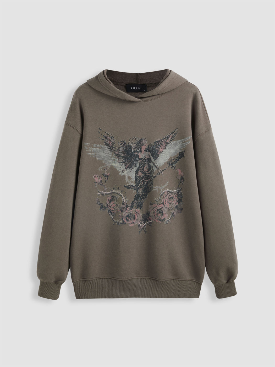 Terry Angle And Rose Graphic Long Sleeve Hoodie