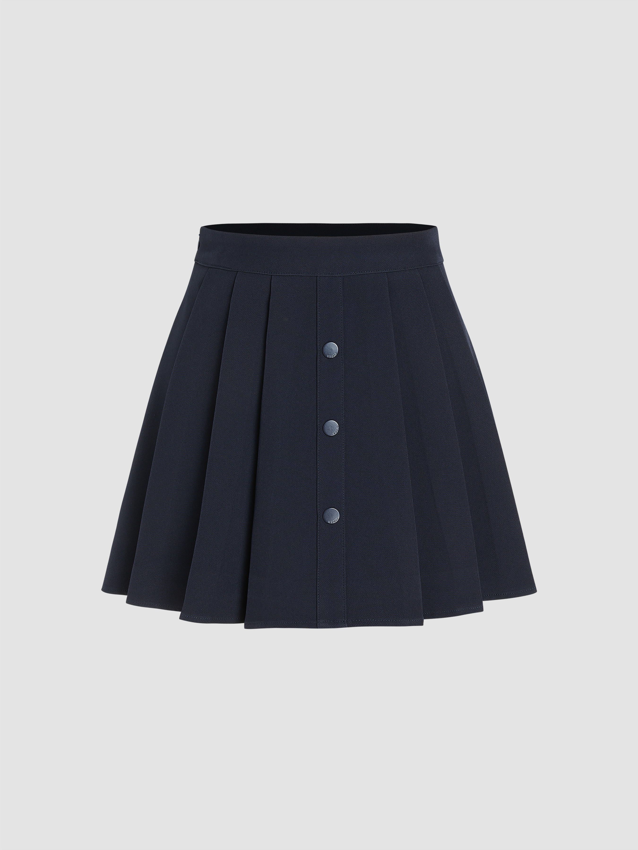 Mid Waist Solid Button Pleated Mini Skort - Cider