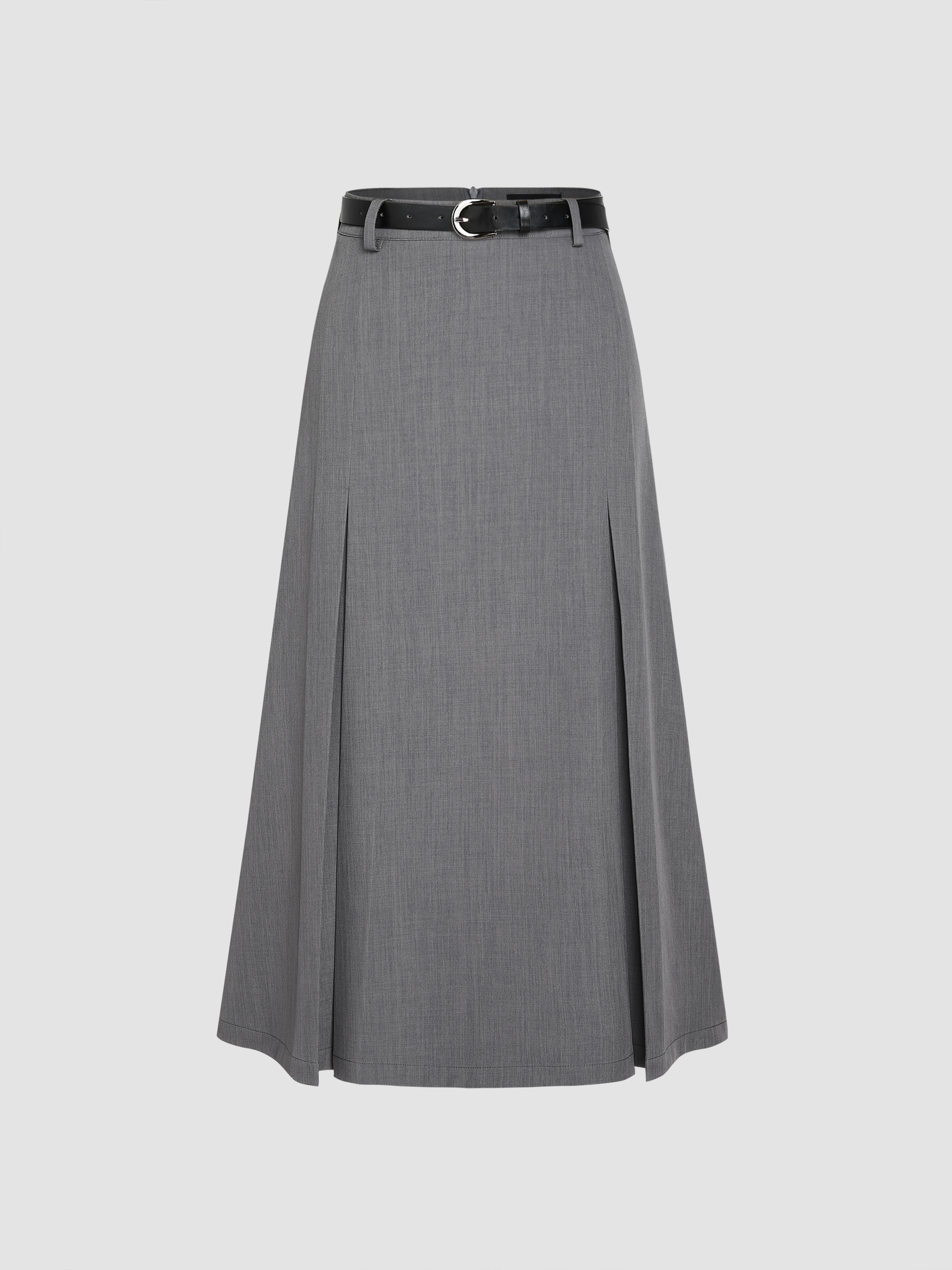 High Waist Solid Belted Pleated Midi Skirt - Cider