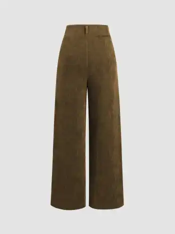 Corduroy High Waist Solid Faltenweite Hosen