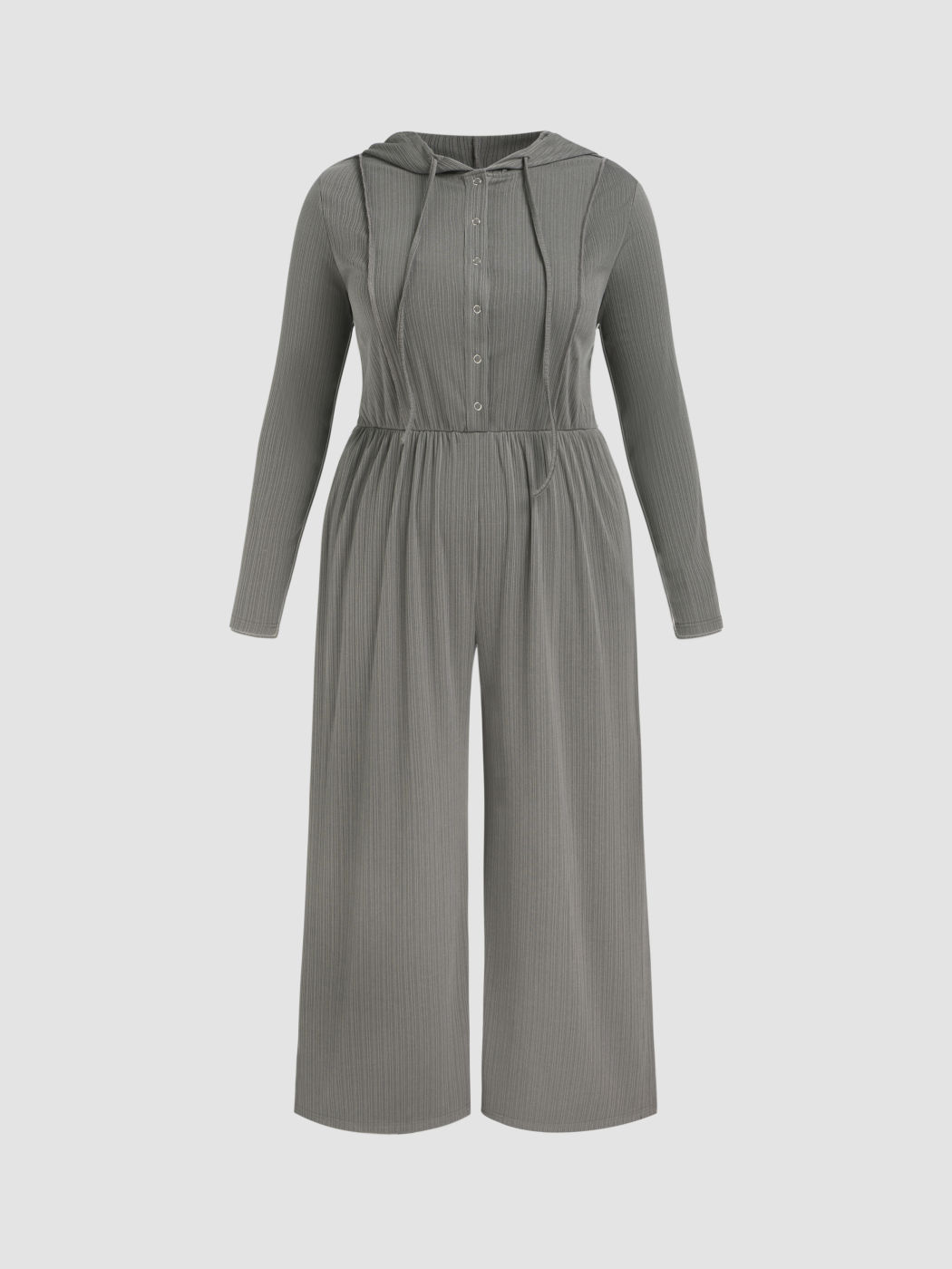  Einfarbiger Jumpsuit mit Kordelzug und Kapuze Kurve & Plus