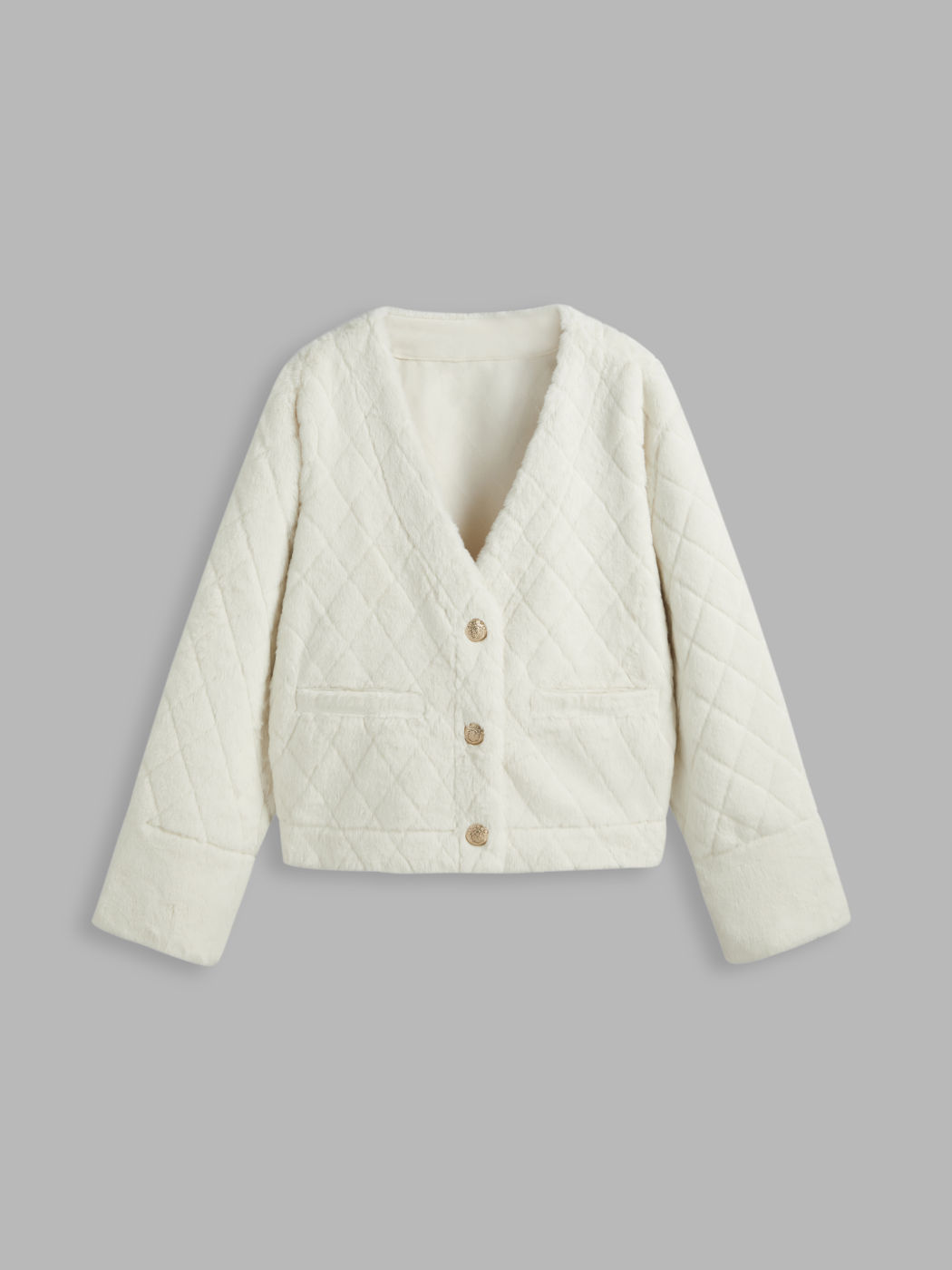  Faux Shearling V-Ausschnitt Solid Knopftasche Jacke