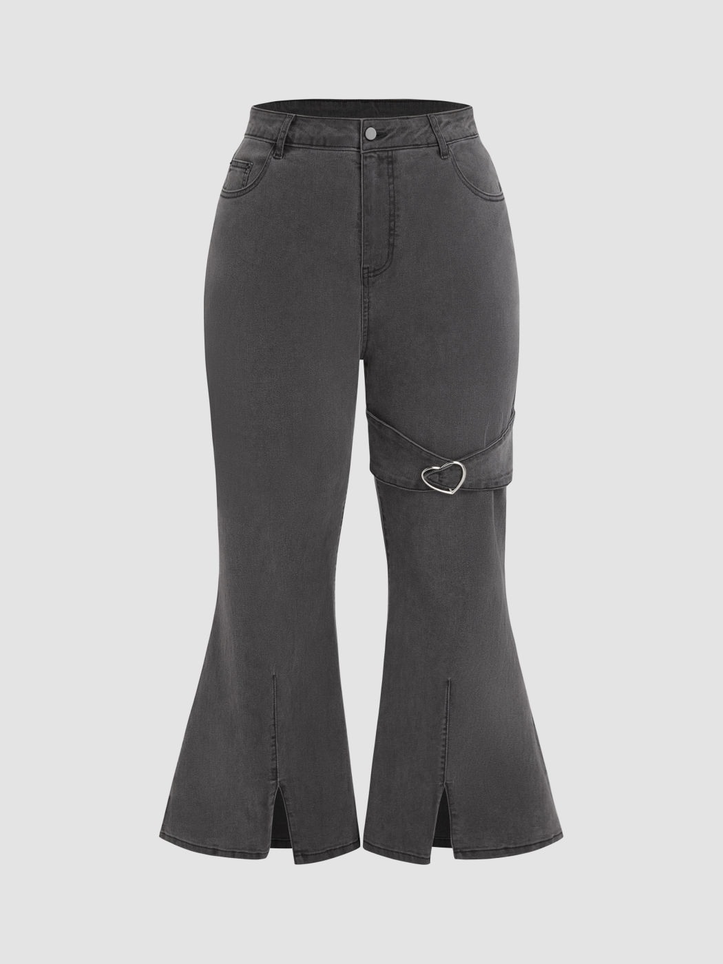  Denim Mittlere Taille Einfarbige Ausgestellte Jeans Kurve & Plus