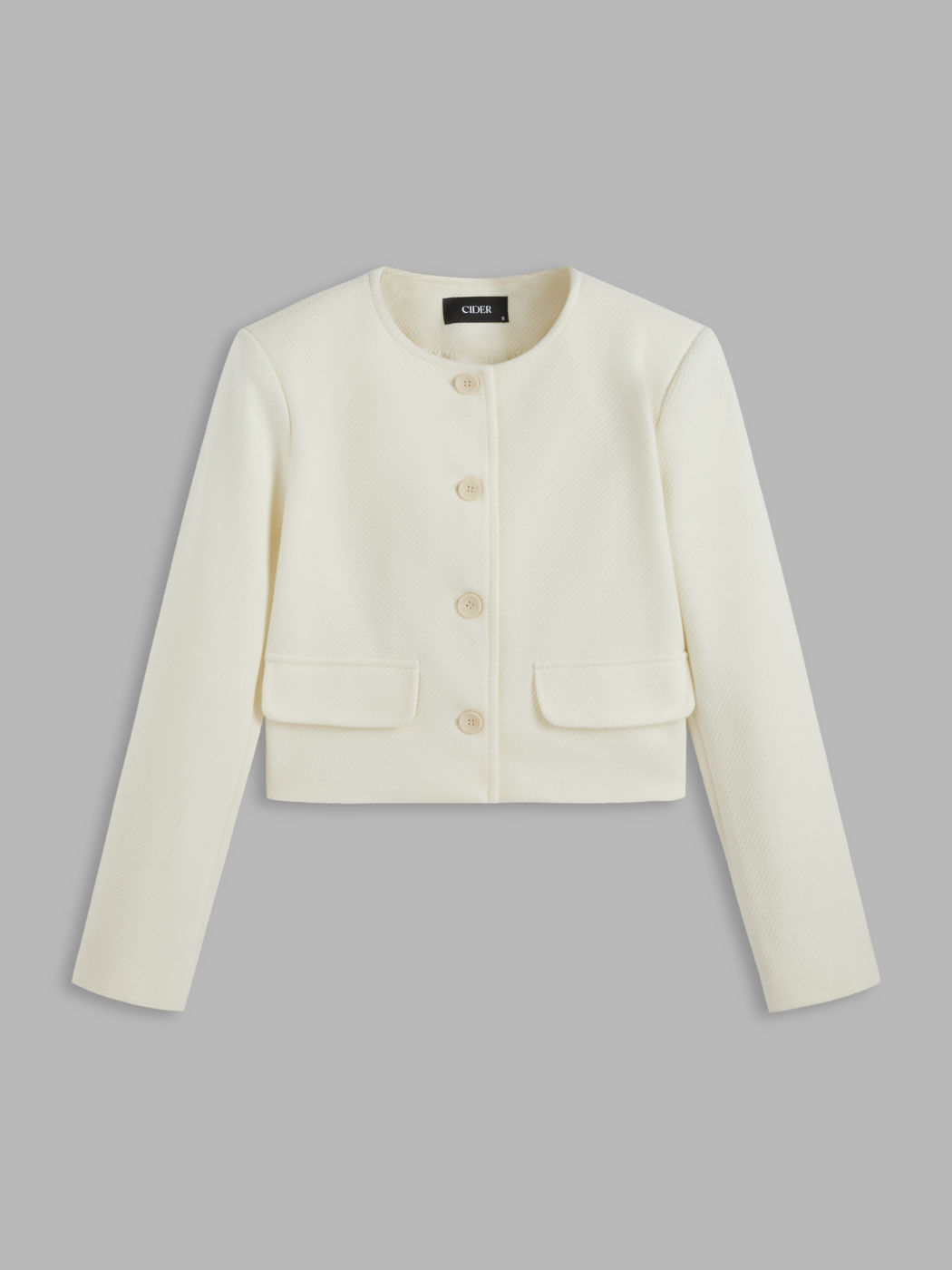 Tweed Kragenlose Solid Knopfjacke