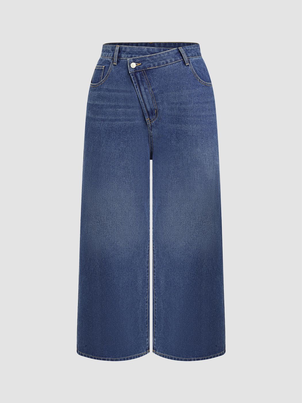 Denim Mittelbund Taschen Gerade Beine Jeans Kurve & Plus
