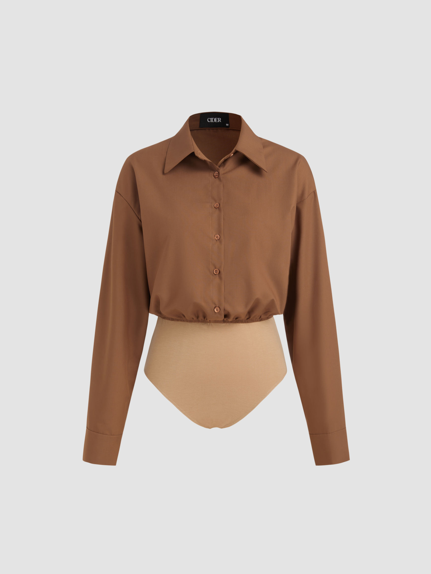 Office Siren Preppy Woven Collar Solid Button Long Sleeve Blouse Bodysuit For Daily Casual