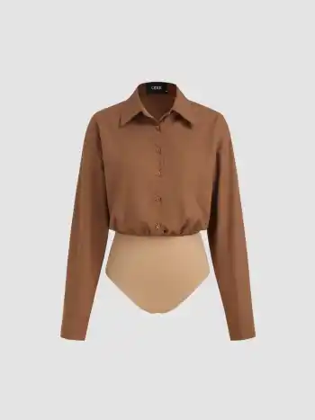 Camicia a maniche lunghe con colletto e bottoni tinta unita