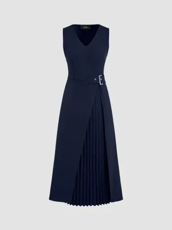 V-neck Solid Split Midi Dress