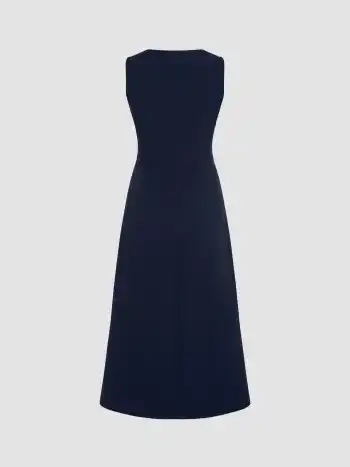 V-neck Solid Split Midi Dress
