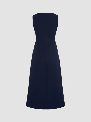 Abito midi con scollo a V e spacco solido