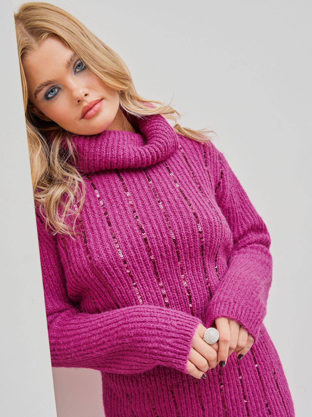 Wool-blend High Neck Sequin Stripe Knitted Top