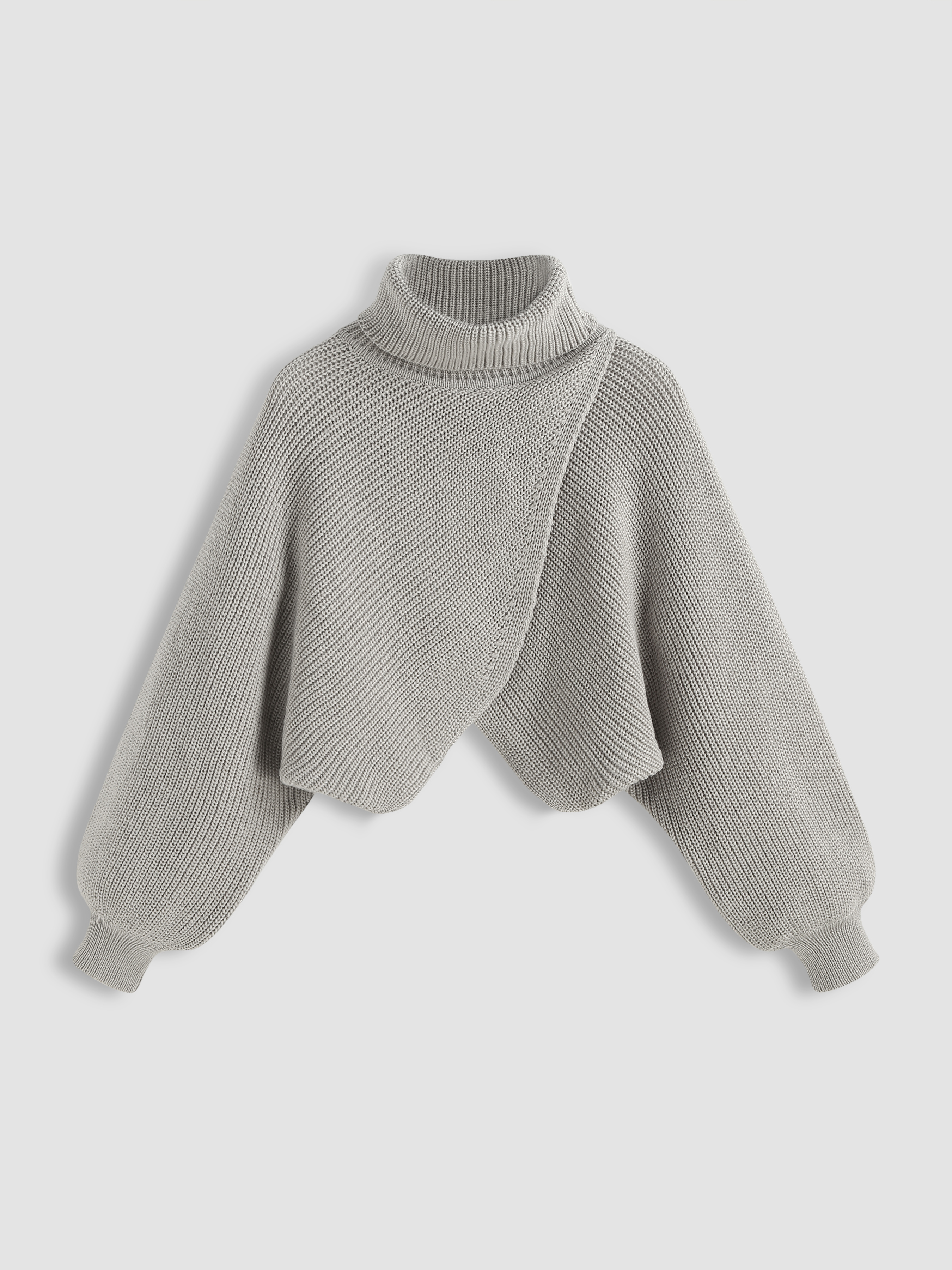 High Neck Solid Knitted Long Sleeve Crop Sweater