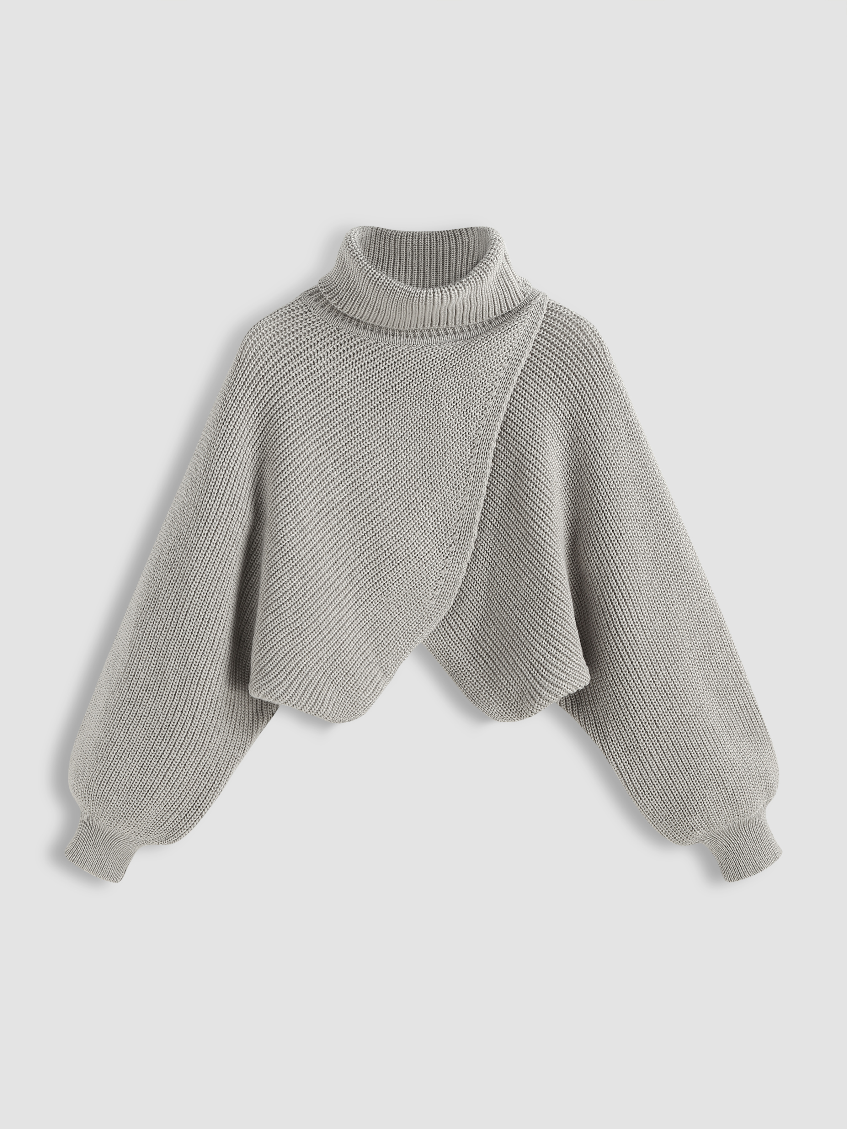 High Neck Solid Knitted Long Sleeve Crop Sweater - Cider