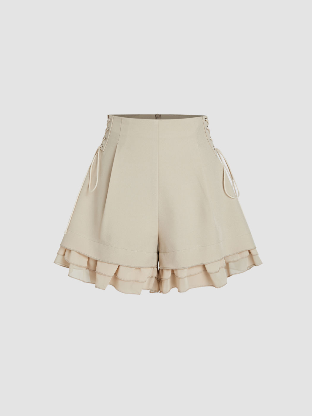 Ruffle Hem Lace Up Shorts