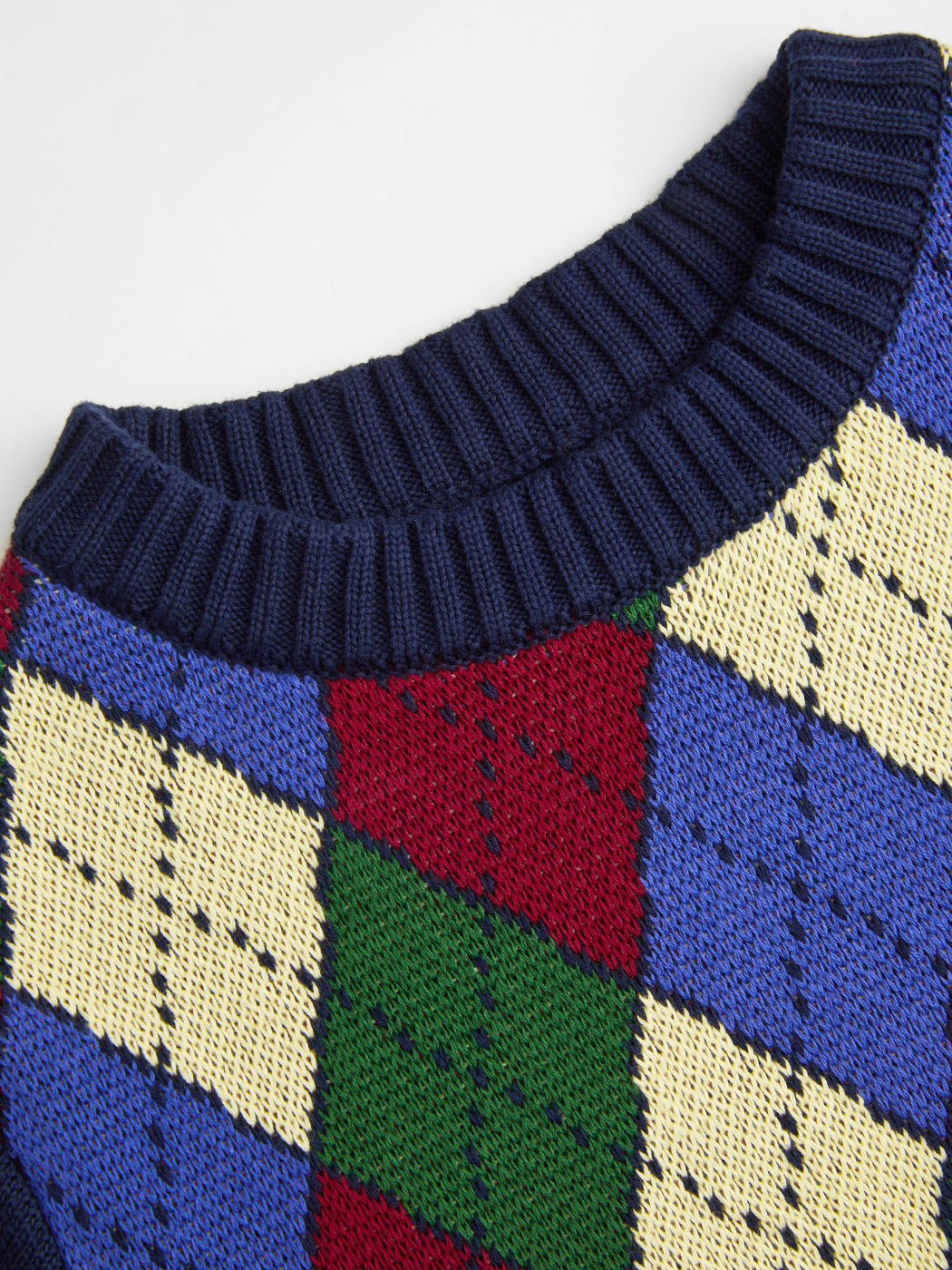 Knit Round Neck Contrasting Rhombus Short Sleeve Top