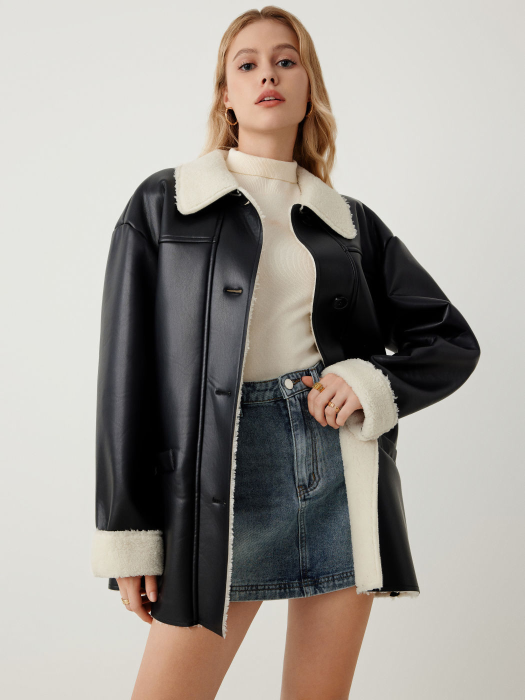 Faux Shearling Shacket With Collar