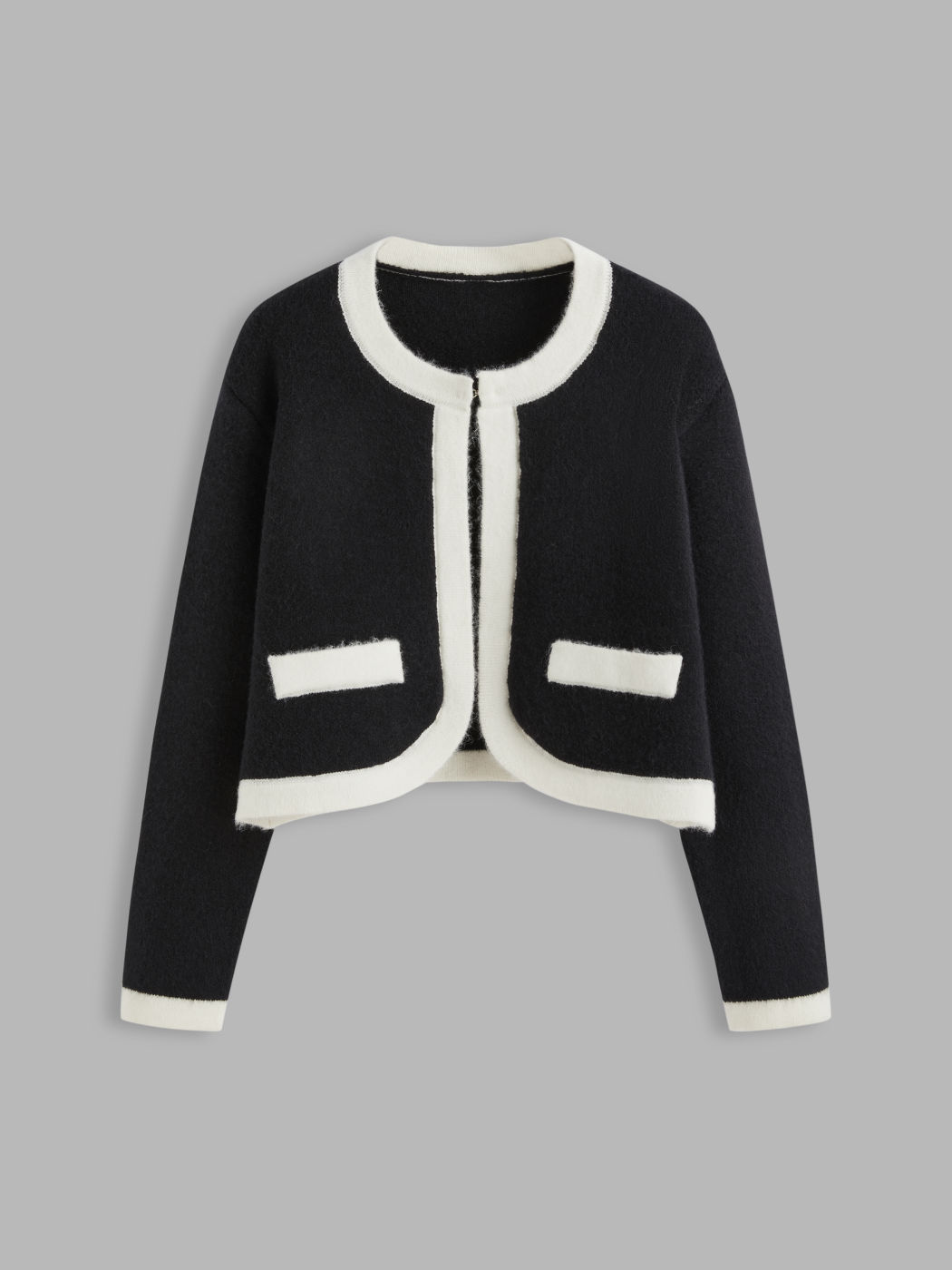  Rundhals Kontrastierende Bindung Strickjacke