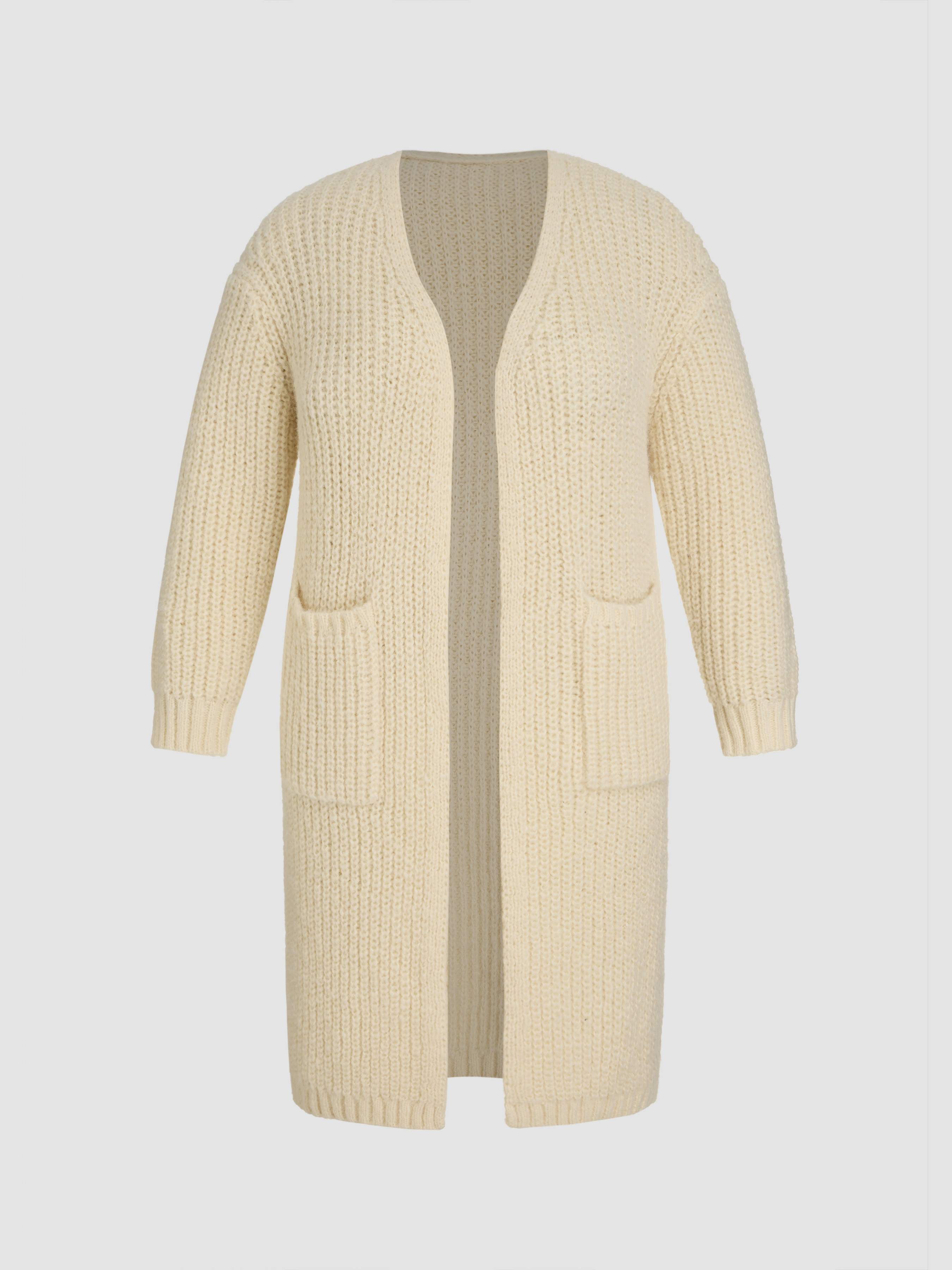 ◆codegraphy◆ Reversible fleece quilted cardigan cream CBCF Knit Fabric Wool-blend Sweetheart Solid Pocket Long Cardigan
