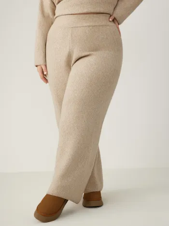 Wool-blend Knitted Mid Waist Wide Leg Trousers Curve & Plus