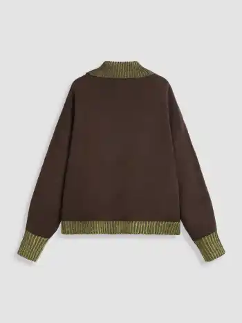  Polo Streifen Tasche Langärmliges Strickoberteil