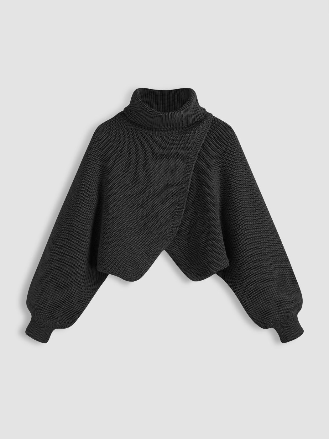 Hochkragiges einfarbiges Strick-Crop-Sweater mit langen Ärmeln