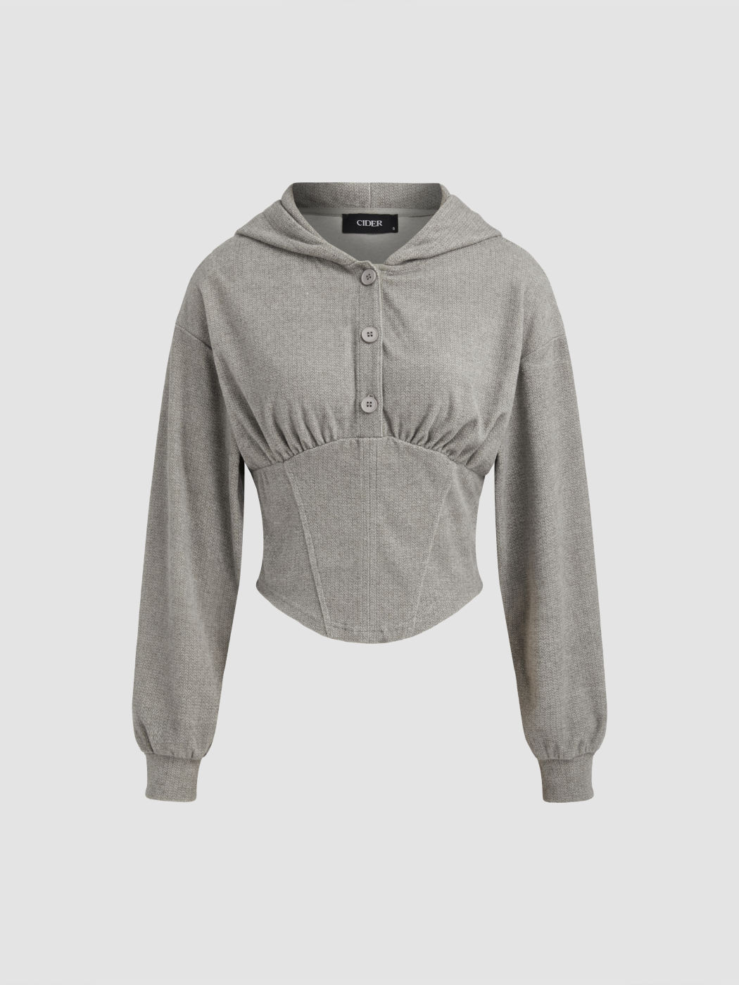  Strick Kapuzenpullover Solid Knopf Crop Top