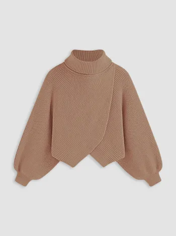 Collo alto Maglia solida a maniche lunghe Curve & Plus