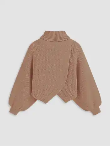 Collo alto Maglia solida a maniche lunghe Curve & Plus